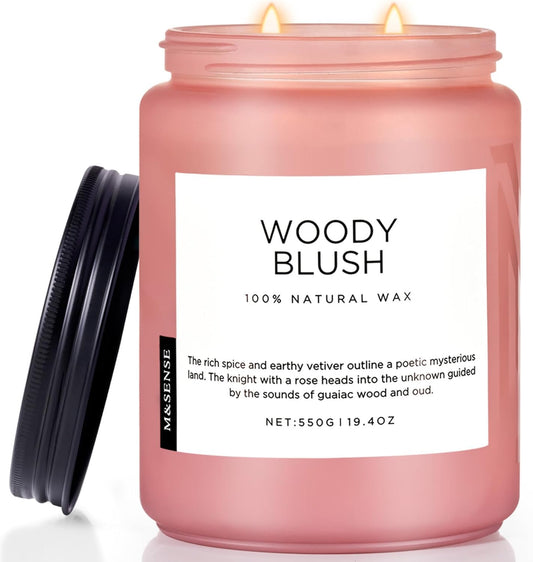M&SENSE Rose Oud Wood Soy Candles 2 Wick, Large Scented Candles 19.4oz 110 Hour Long Lasting Burn Non Toxic Natural Luxury Aromatherapy Gifts for Women & Relaxing Spa Yoga