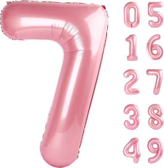 Pearlescent Pink Number 7 Birthday Balloon 40 Inch, Digital Balloons for 7 17 27 70 77 Party Celebration Decorations Supplies, Mylar Foil Numbers Balloon for Seven Wedding Anniversary