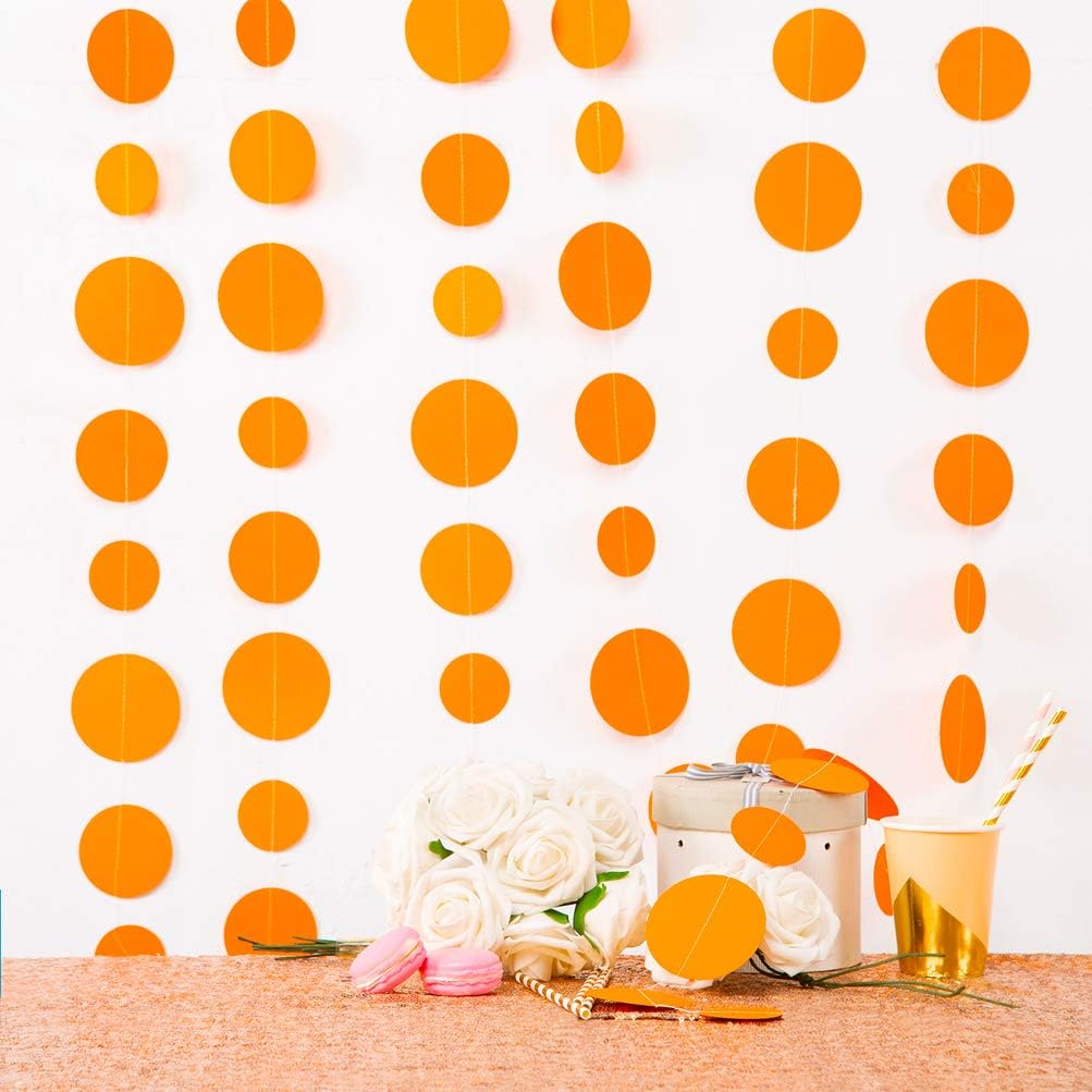 Orange Paper Garland Circle Dot Party Banner Streamer Backdrop Hanging Decorations, 20 Feet in Total