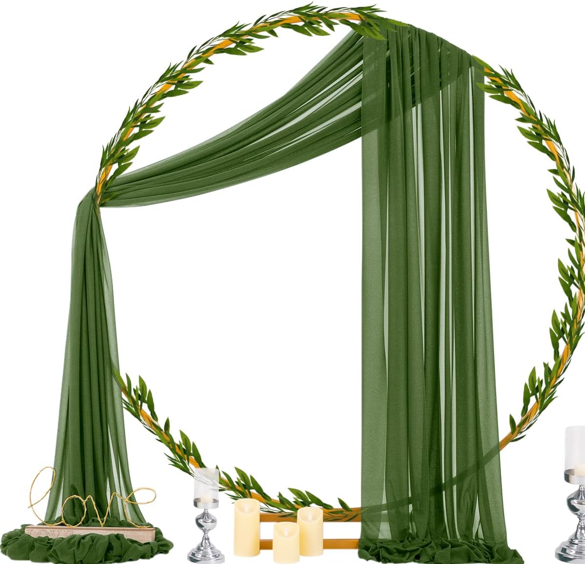 Socomi Olive GreenWedding Arch Draping Fabric 29" x 20Ft 4 Panels Sheer Outdoor Curtain Drapes Extra Long for Bridal Baby Shower Ceremony Birthday Party Decor