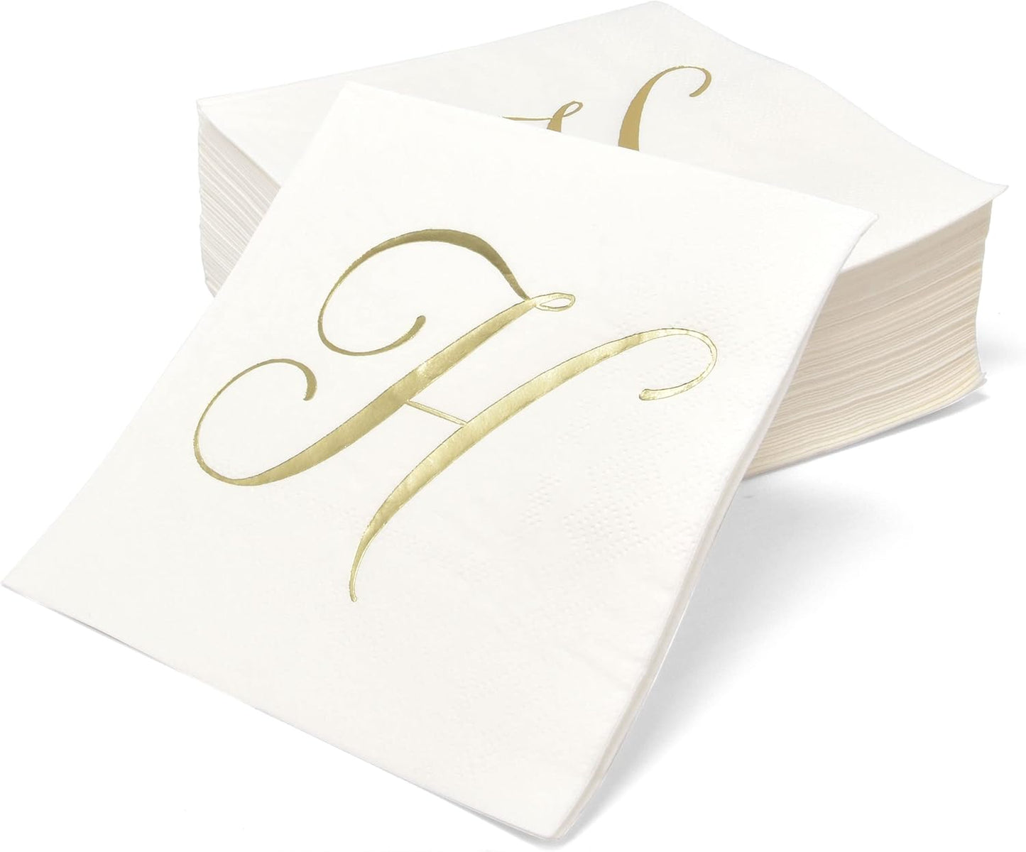 Gift Boutique 100 Gold Monogram Cocktail Napkins Letter H Disposable Paper Pack Elegant Metallic Golden Foil Hand Napkin for Powder Room Wedding Holiday Birthday Party Baby Shower Decorative Towels