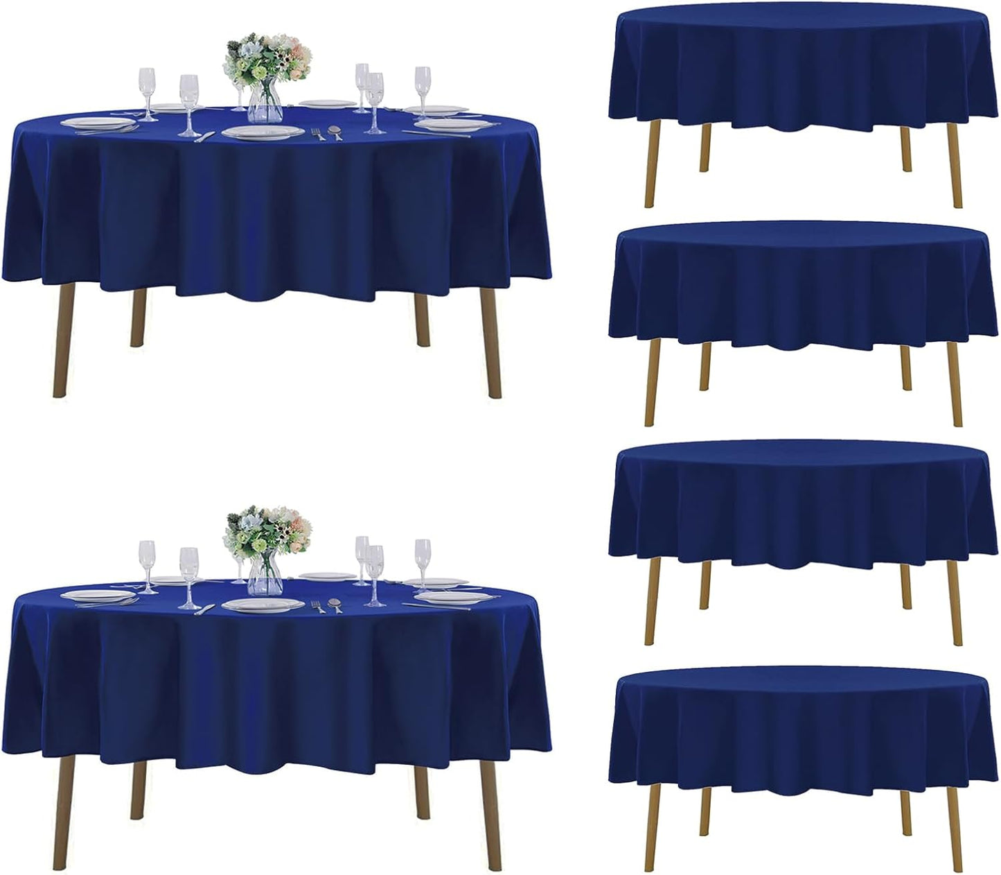 Fokitut 6 Pack Round Tablecloth, 90 Inch, Stain Resistant and Wrinkle Polyester Table Cloth, Fabric Table Cover for Kitchen Dining, Wedding, Party, Holiday Dinner-Royal Blue