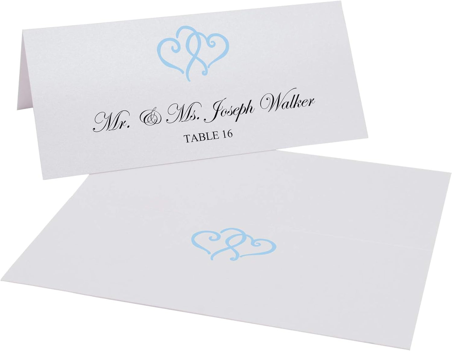 Linked Hearts Place Cards, Light Blue (Choose Color), Set of 60, Pre-cut and Scored - Wedding, Party, Dinner, and Special Events - Made in the USA