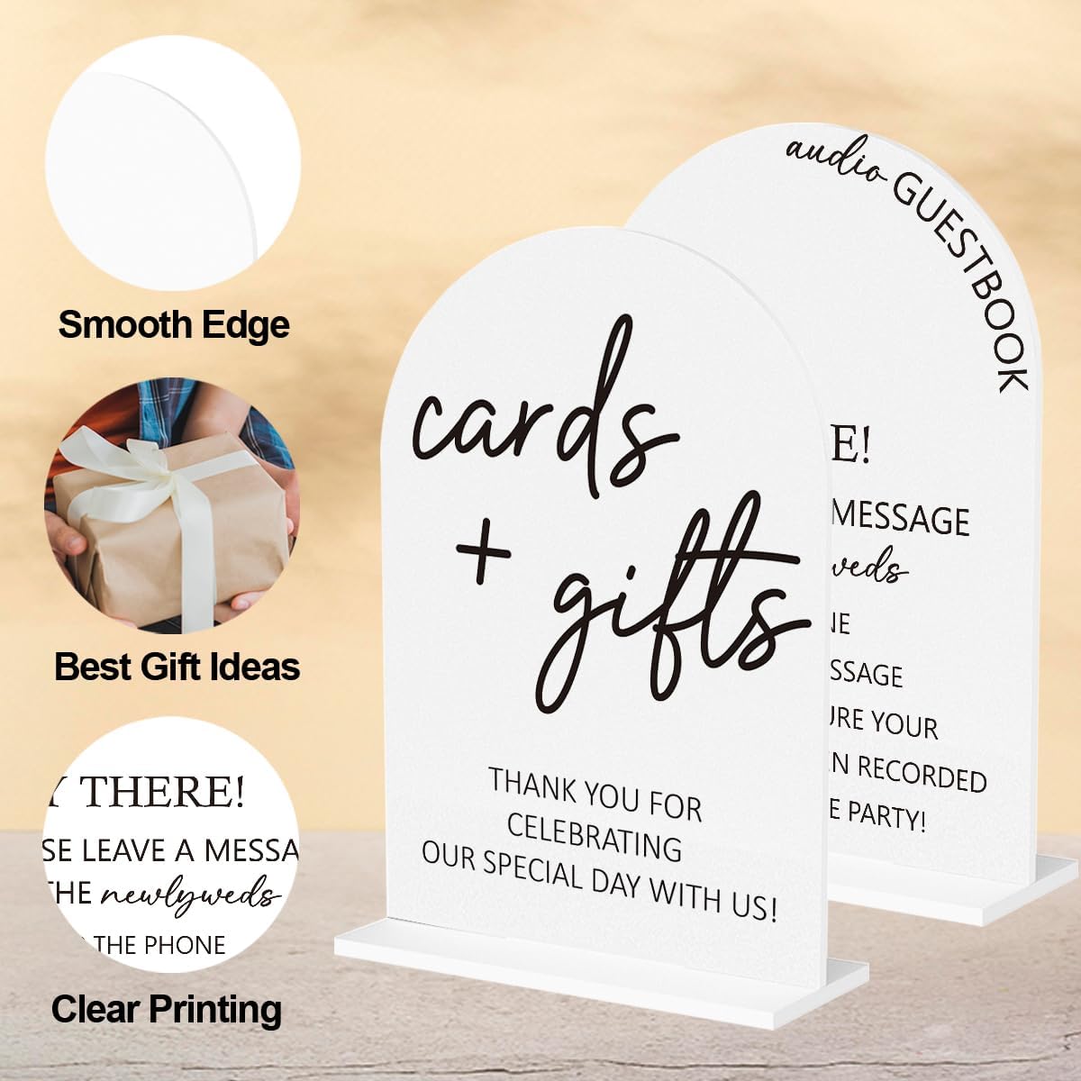 2Pcs Audio Guest Book Sign Cards and Gifts Sign for Wedding Engagement Party Bridal Shower Baby Shower Table Desk Acrylic Decor