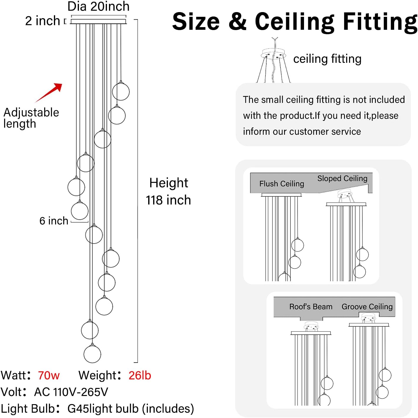 Modern Globe Chandelier H118 Staircase Chandelier for Entryway 12-Lights Glass Globe Pendant Light Large Chandeliers for High Ceiling Foyer Stairwell