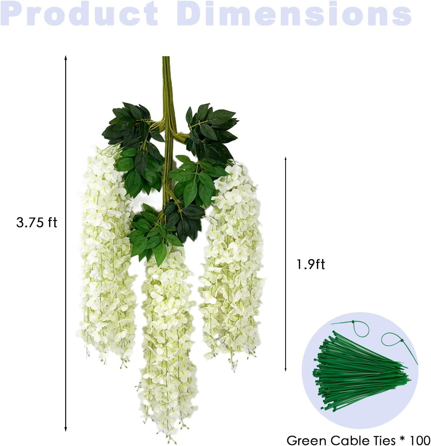 48 Pcs of Wisteria Hanging Flowers, 3.75 Ft Fake Flower Strings, Artificial Wisteria Flowers Hanging Garland for Backdrop, Wedding, Ceremony, Garden and Home Wall Decoration(White)