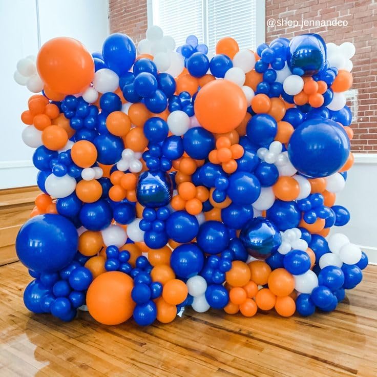 Orange and Blue Balloons, 12 Inch Orange White Blue Balloon Pastel Orange Royal Blue White Ballons with Ribbons for Birthday Baby Shower Graduation Engagement New Year Party Decorations