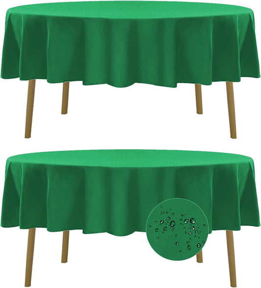 Fokitut 2 Pack Waterproof Round Tablecloth, 70 Inch, Stain Resistant and Wrinkle Polyester Table Cloth, Fabric Table Cover for Kitchen Dining, Wedding, Party, Holiday Dinner-Emerald
