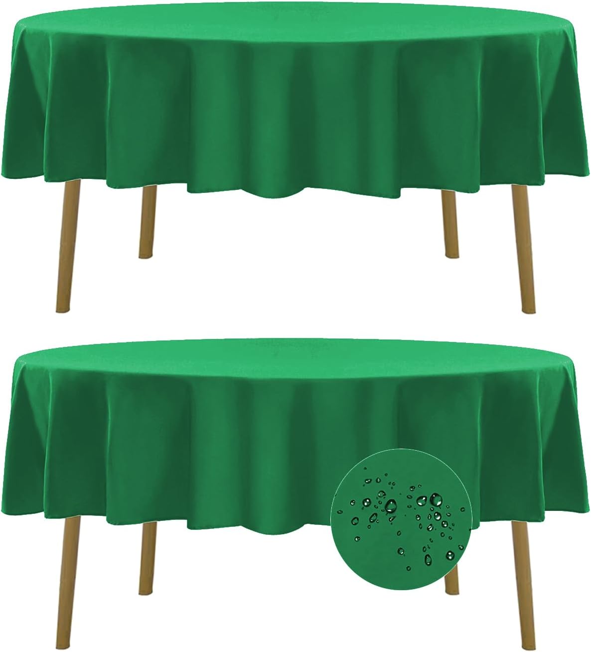 Fokitut 2 Pack Waterproof Round Tablecloth, 60 Inch, Stain Resistant and Wrinkle Polyester Table Cloth, Fabric Table Cover for Kitchen Dining, Wedding, Party, Holiday Dinner-Emerald