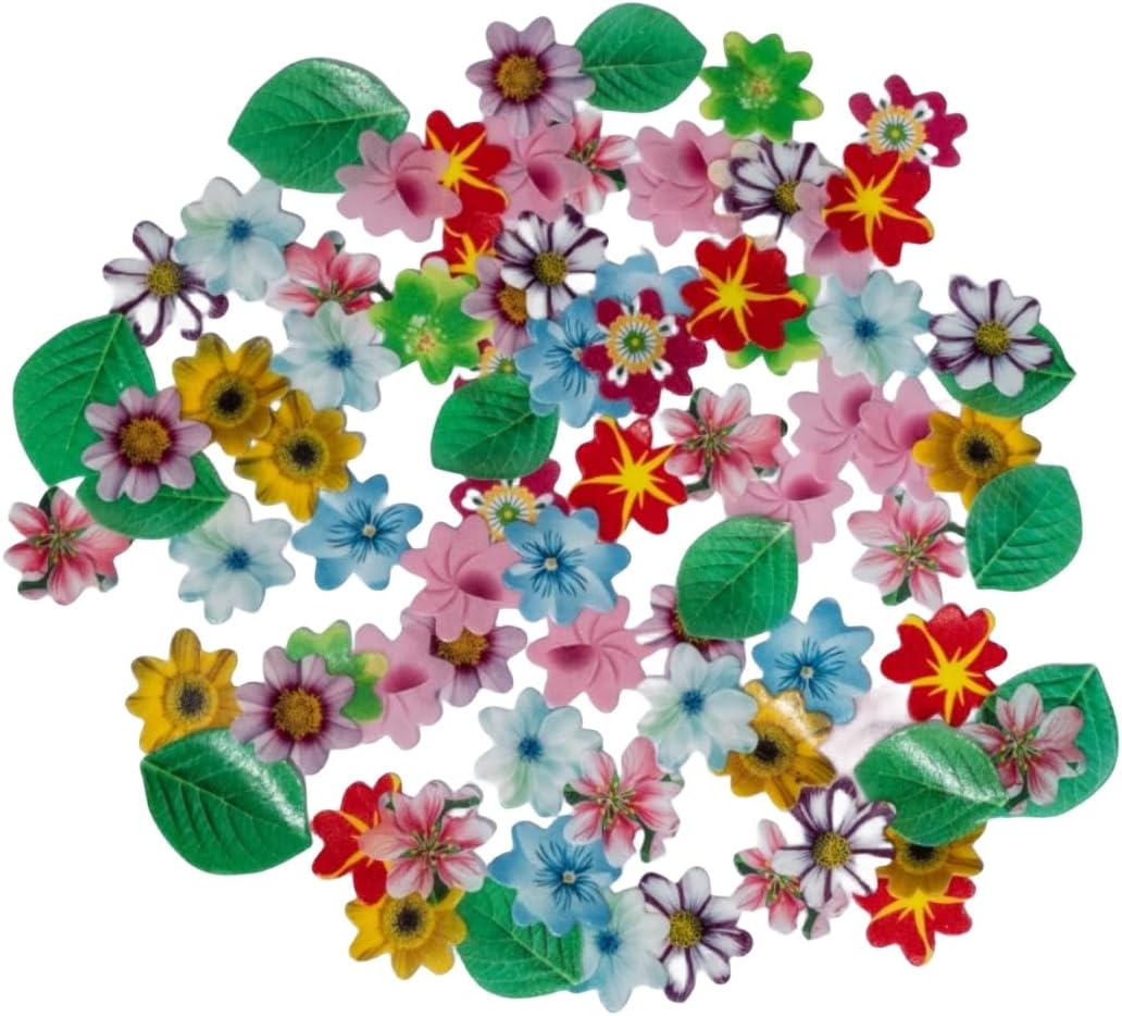 Edible Flowers Edible leaves &Edible butterflies Wafer Paper Cake Cupcake Toppers for Decorating Rice Paper Flower Food Decorations for Baking Girl Birthday Party (80flowes+20leaves)
