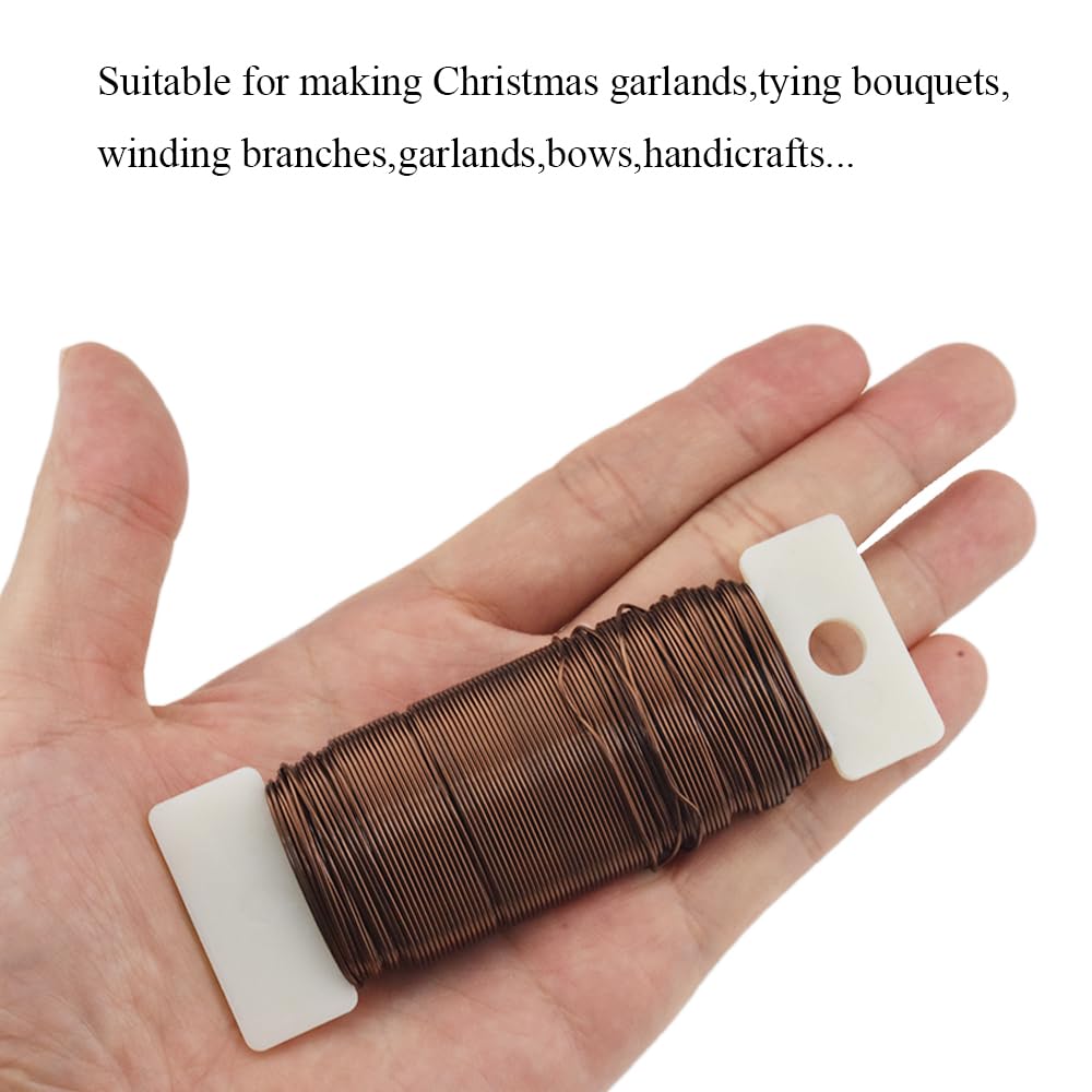 HAHIYO 22Gauge Coffee Color Metal Floral Wire - 1 Roll, 38 Yards (115 Feet) - Flexible Paddle Wire for Craft, Christmas Wreath, Flower Arrangement, Bouquet Wrapping, Wedding, DIY