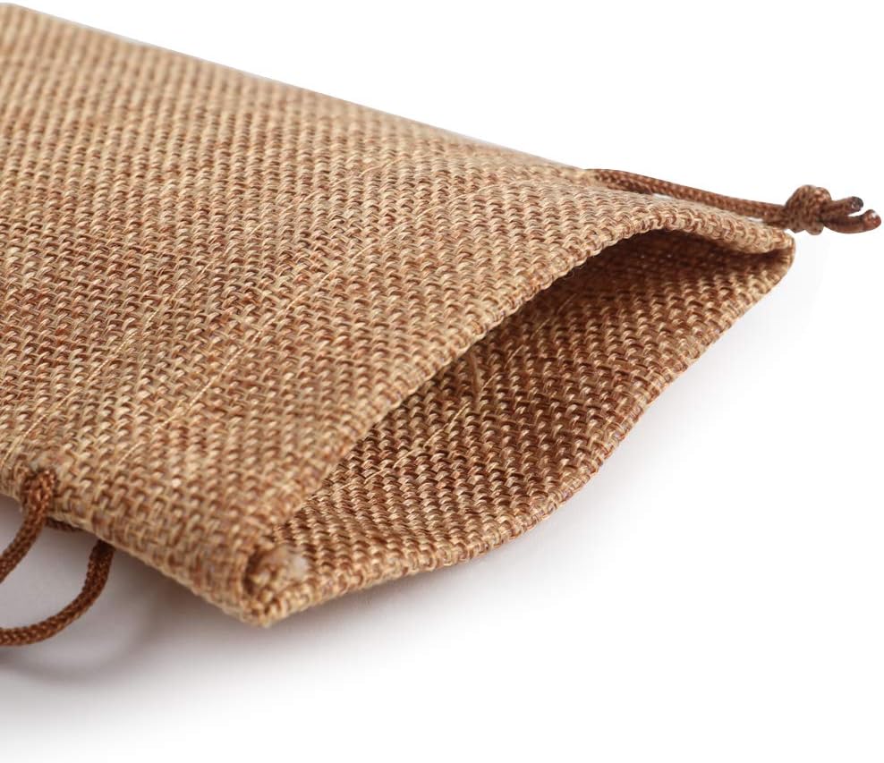 Lucky Monet 25/50/100PCS Burlap Gift Bags Wedding Hessian Jute Bags Linen Jewelry Pouches with Drawstring for Birthday, Party, Wedding Favors, Present, Art and DIY Craft (25Pcs, Coffee, 4” x 6”)