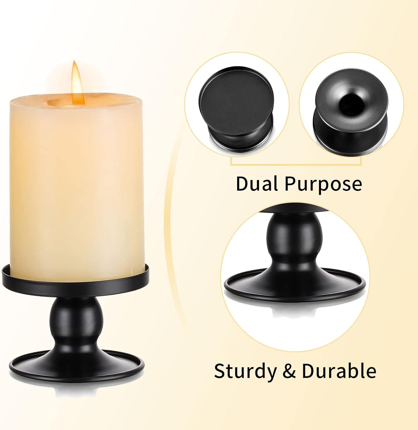 Romadedi Candle Holders for Pillar Candles, Black Pillar & Taper Candle Holder, Small Metal Candle Stick Candle Holder for Wedding, Dining Room Table Centerpiece, Holiday Decor, 4 Pcs