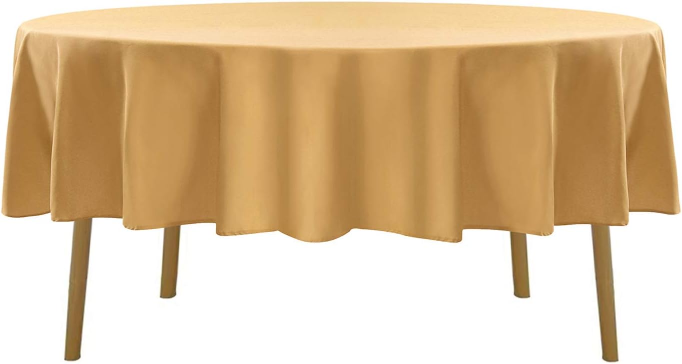 90 inch Round Tablecloth Washable Polyester Table Cloth Decorative Table Cover for Wedding Party Dining Banquet（90 inch,Gold）