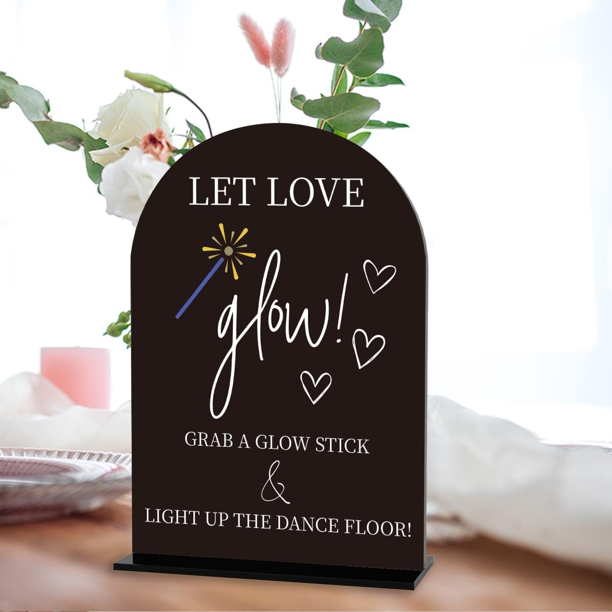 Wedding Glow Sticks Sign, Light Up Dance Floor Desk Decor, Wedding Dance Floor for Engagement Bridal Shower Reception Desk Table Decor Acrylic Sign (Black)