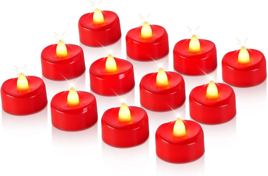 Raycare Red LED Tea Lights Battery Operated, 200+Hour Flickering Votive Candles,Realistic Fake Flameless Tea Lights for Wedding Party Halloween Thanksgiving Christmas Decorations, 24 Pack