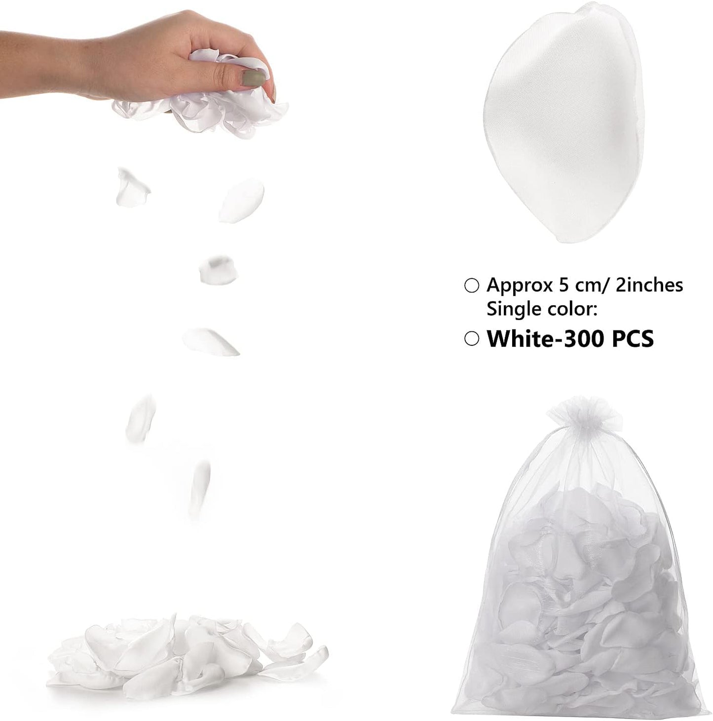 Artificial White Rose Petals 300pcs Silk Rose Petals Fake Flower Petals for Wedding Flower Girl Basket Valentines Day Anniversary Proposal Ceremony Romantic Night Party Decoration (White)