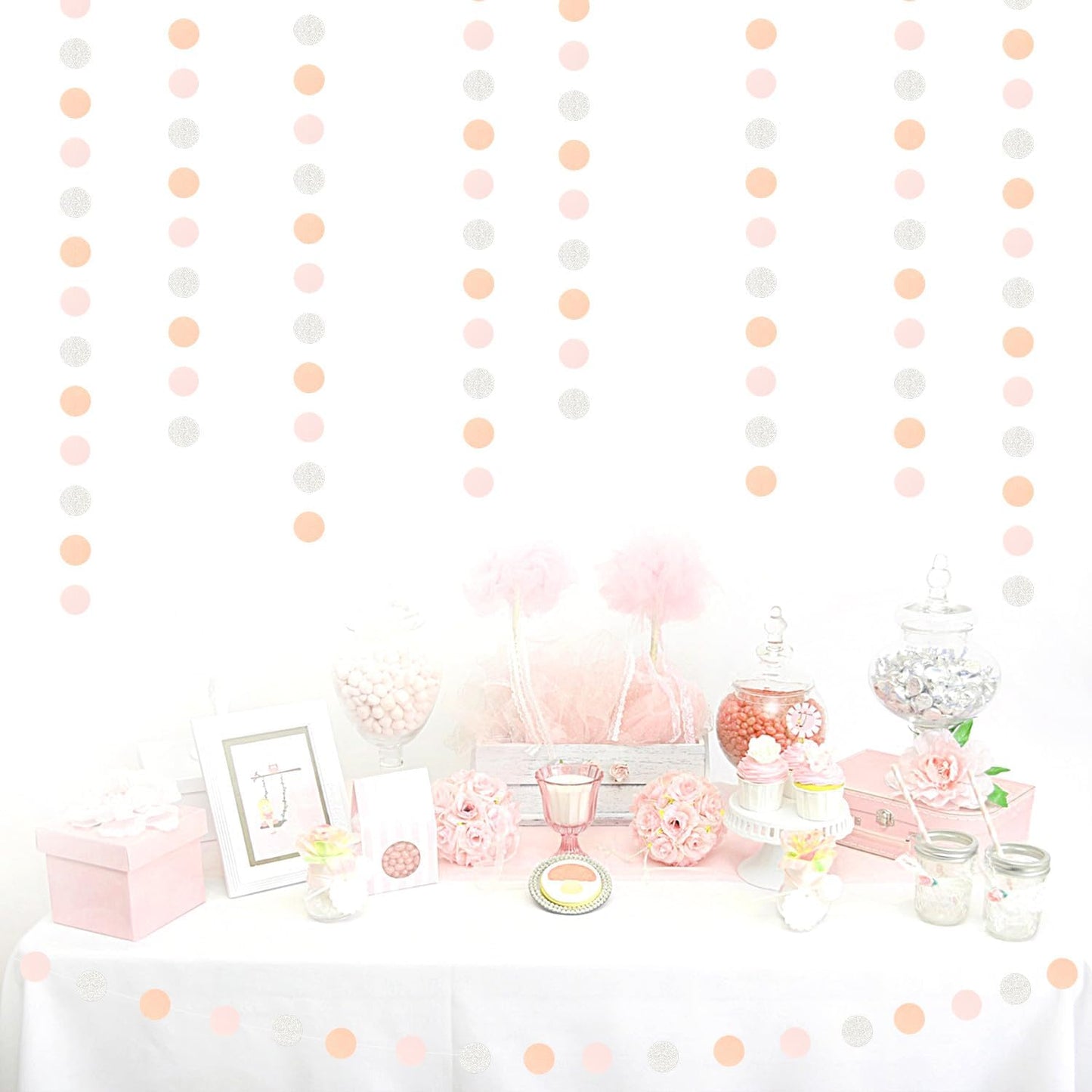 Pink-Silver Peach Birthday Party-Decorations Streamers - 52FT Hanging Paper Garland Banner,Baby Bridal Shower Engagement Anniversary Bachelorette Wedding Graduation Backdrop Decor Hugtmr