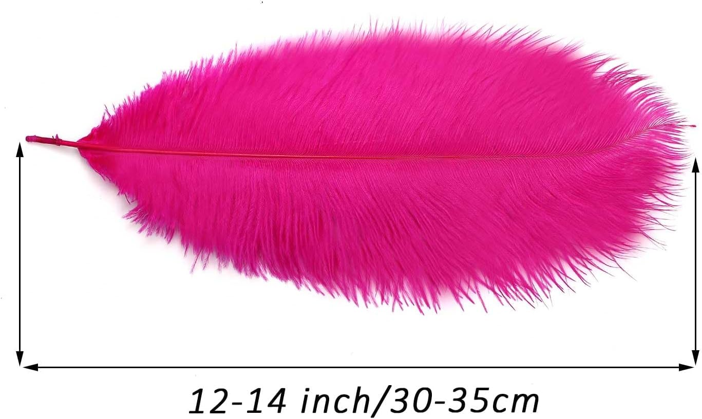 YAKRUNA 30PCS Hot Pink Ostrich Feathers Bulk 12-14 Inches for Centerpieces for Wedding Birthday Gatsby Party, Decorative Plumes for Vase & Table & Christmas Tree Decor (30-35cm, Fuchsia)