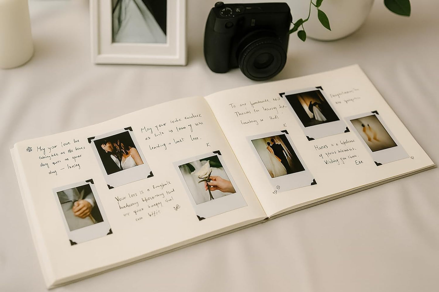 Wedding Guest Book – Personalized Polaroid Guest Book for Wedding Reception, Custom Sign In Photo Book with Blank Pages, Elegant Keepsake for Guests (Beige Minimal)