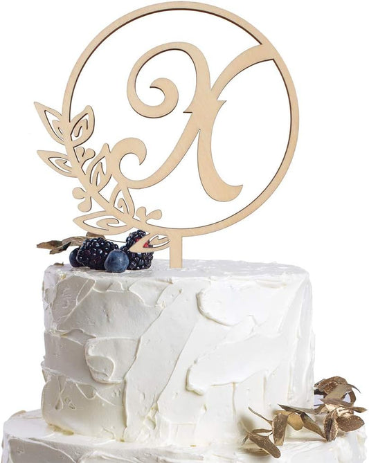 LINGTEER Personalized Inital Letter X Wood Cake Topper Perfect for Birthday Rustic Wedding Anniversary Keepsake Party Decoration