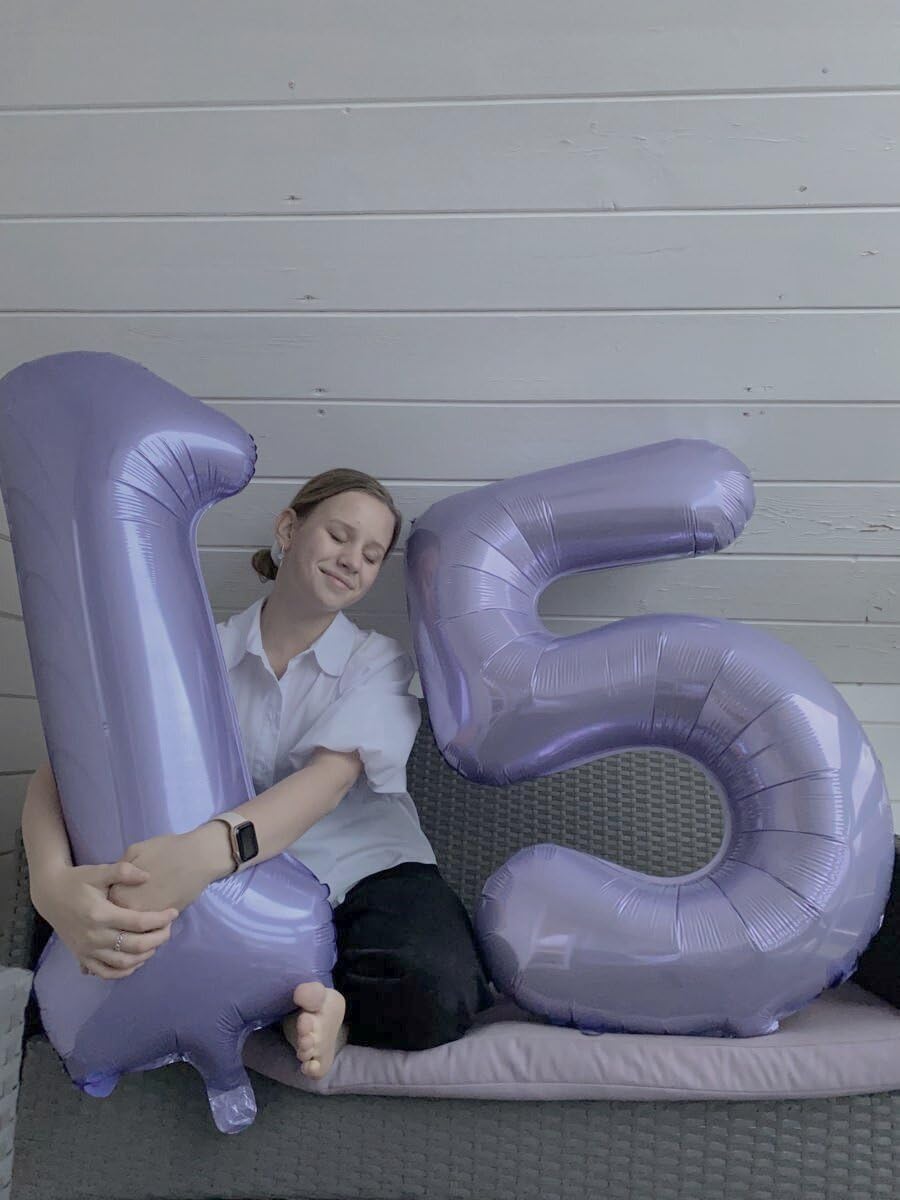 Lilac Number 1 Balloon 40 inch, Number 1 Birthday Balloons for Boy Girl, Lavender Foil One Balloon for 1st 10 11 12 16 18 Birthday Party, Anniversary Celebration Numbers Decorations