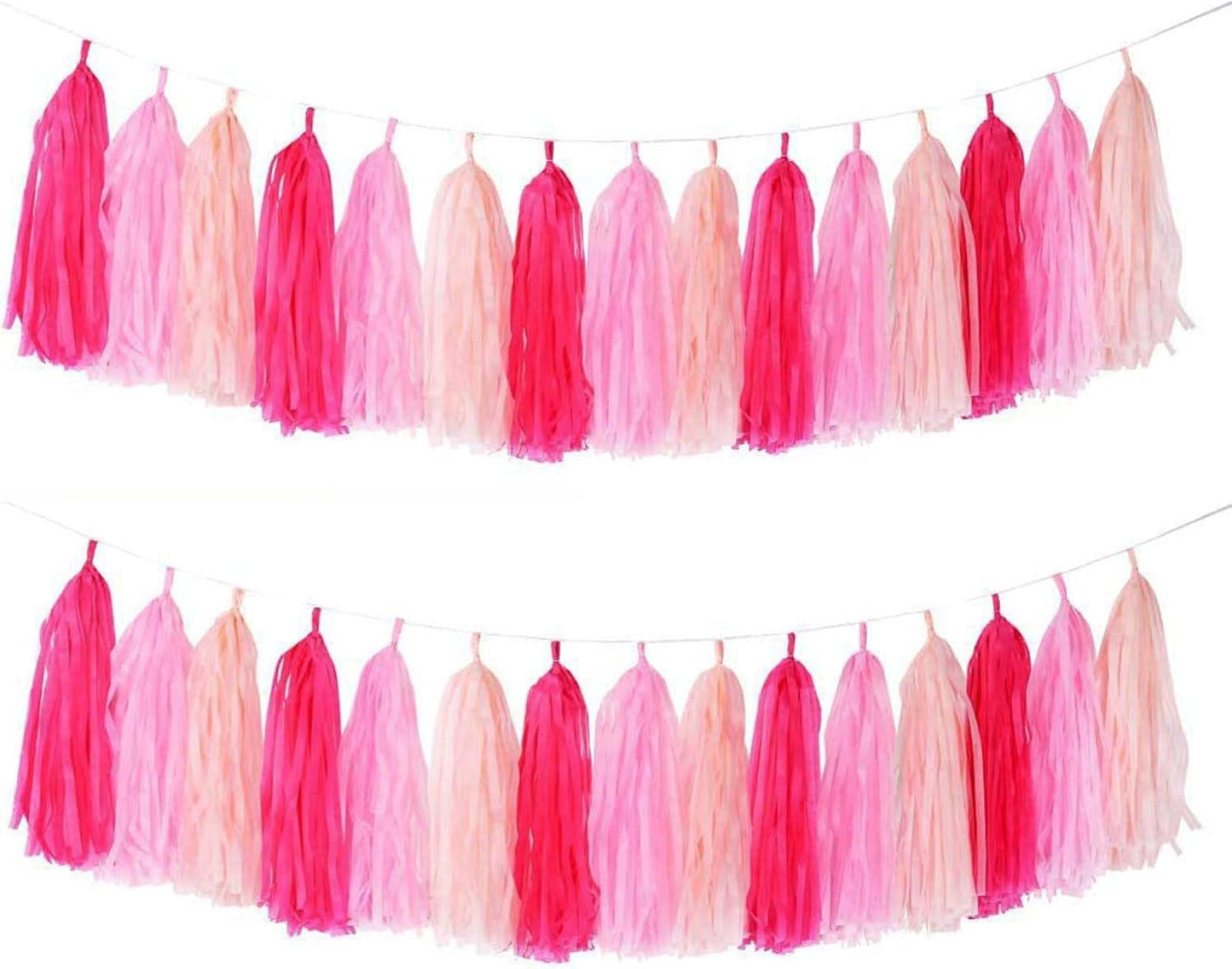 GAKA Hot Pink Light Pink Tissue Paper Tassels Garland Tassel Banner for Party Decorations,15 PC