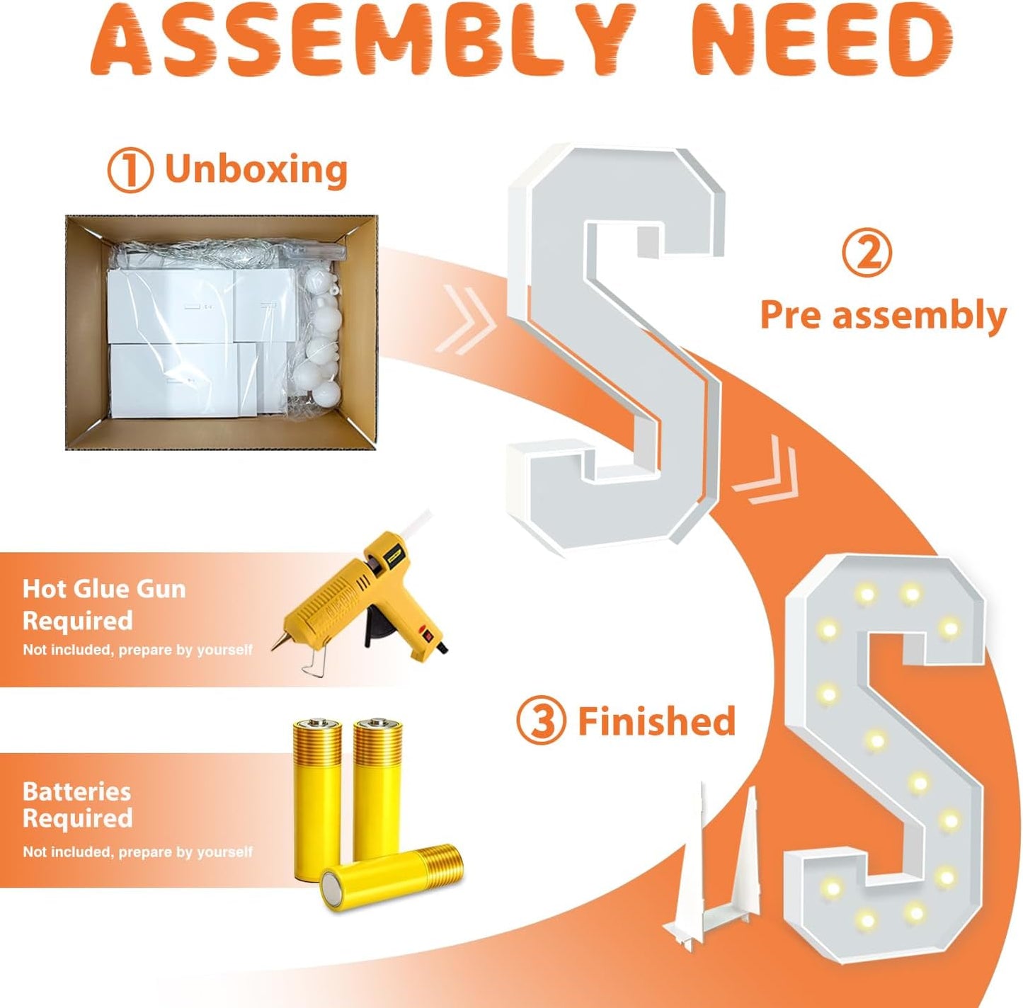 Marquee Light Up Letter S, Light Up Letters Art Craft Kit for Party Decorations, 4FT White Foam Board Letters for Baby Shower, Birthday, Wedding, Engagement Decorations