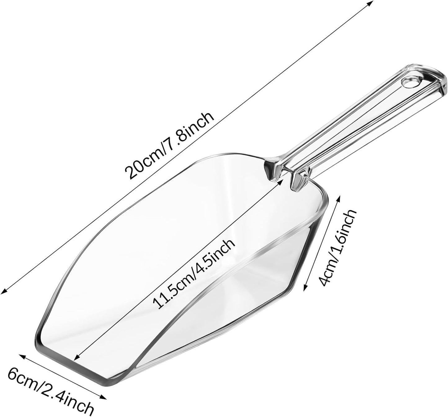 Hestya 4 Pcs Christmas Multi Purpose Clear Plastic Scoops for Candy Buffet Acrylic Kitchen Ice Food Popcorn Scoops for Protein Powders, Ice Cream, Coffee, Tea Jar (7.8 Inch)