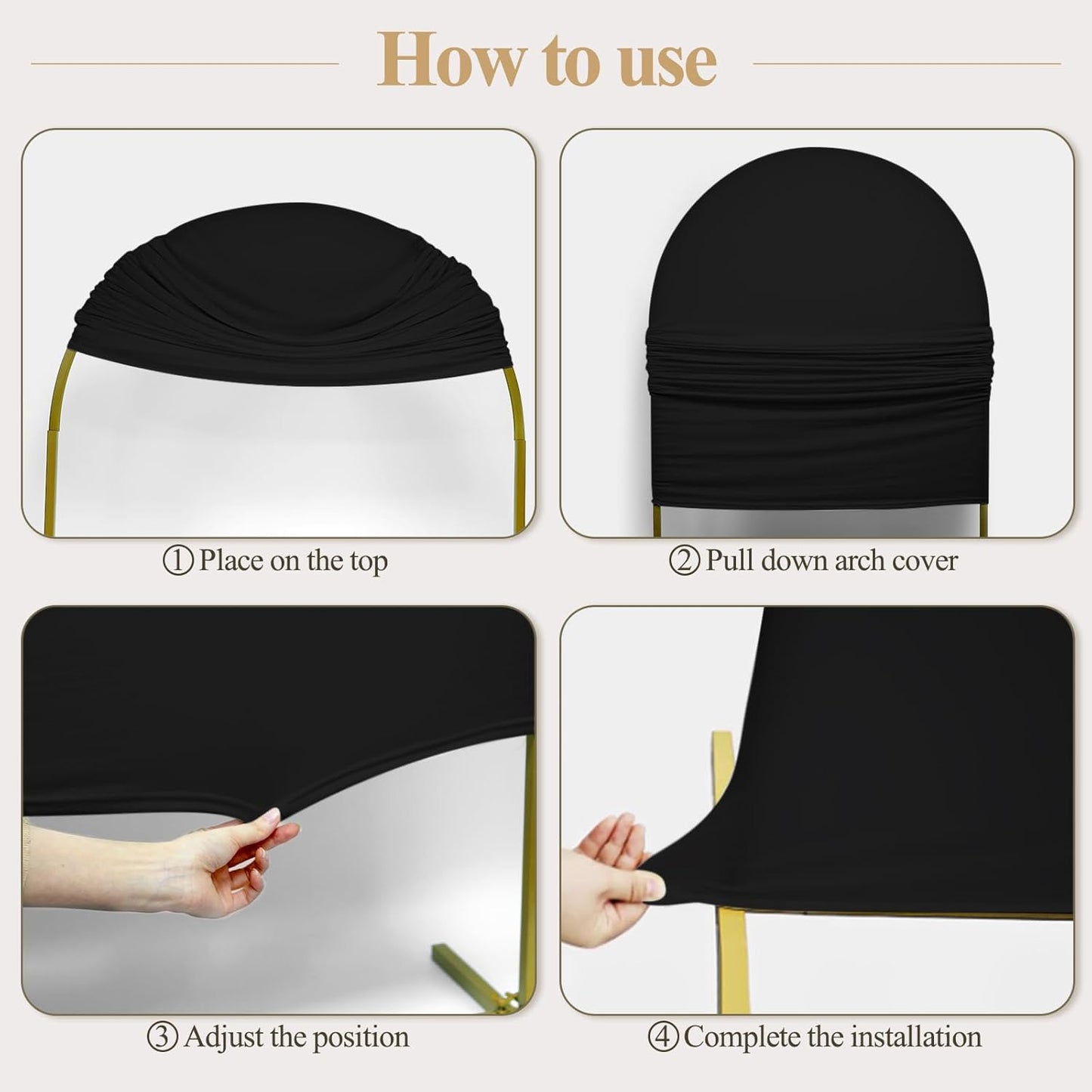 Ledido Wedding Arch Backdrop Cover 7.2FT Arch Covers Fitted Stretchy Spandex Round Top Stand Backdrop Cover for Wedding Banquet Ceremony Birthday Party Baby Shower Event Decoration,Black