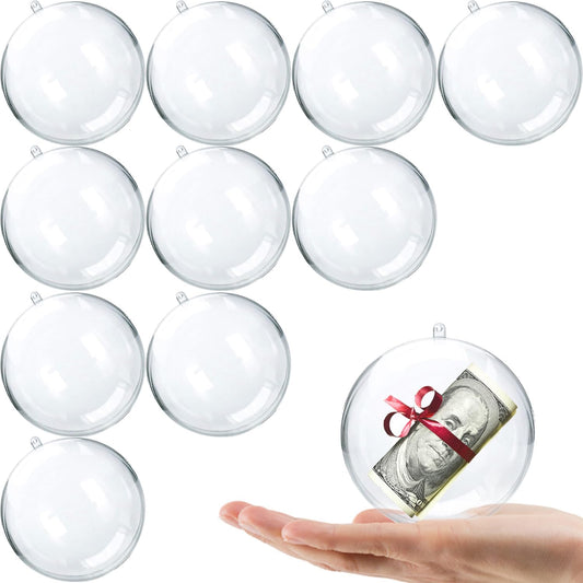 Fillable Christmas Ornaments Balls 80mm 10pk Clear Plastic Fillable Ornaments for Crafts, DIY Hanging Transparent Ball Ornaments for Christmas Tree Decorations Indoor Home Decor Wedding Party Supplies