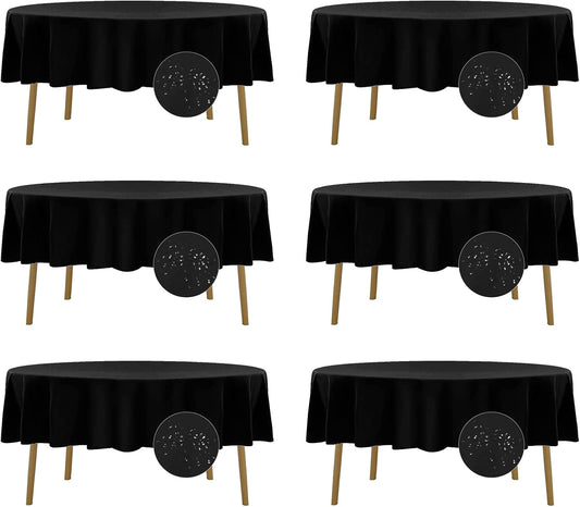 Fokitut 6 Pack Waterproof Round Tablecloth, 90 Inch, Stain Resistant and Wrinkle Polyester Table Cloth, Fabric Table Cover for Kitchen Dining, Wedding, Party, Holiday Dinner-Black