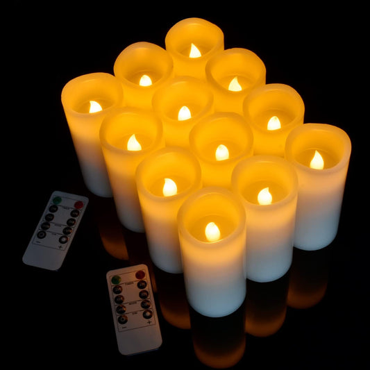 Vinkor Flameless Candles Battery Operated Candles Real Wax Pillar LED Candles with 10-Key Remote and Cycling 24 Hours Timer (Ivory Set of 12 （D2.2 X H 5"）)