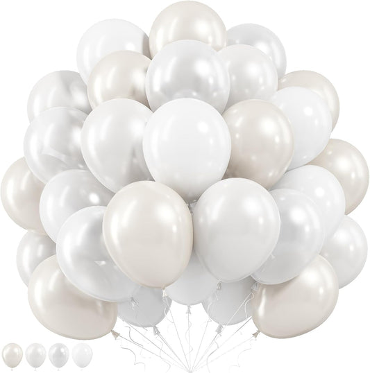 Pearl White Balloons, 50 PCS 12 Inch Double Stuffed Pearl Sand White Balloons with Thick Ivory Latex Balloon for Wedding Engagement Baby Shower Bridal Birthday Anniversary Party Decorations Supplies