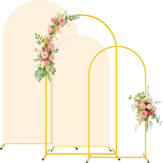 Metal Arch Backdrop Stand Set of 2 with Cover (7.2FT, 6FT) Wedding Arches Stand and Beige Spandex Arch Covers Stretchy Backdrop Balloon Arch Stands and Cover Set for Baby Shower Birthday Party Decor