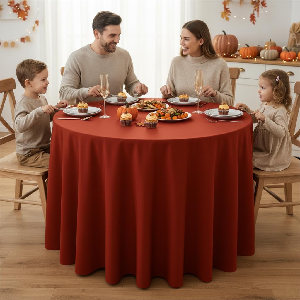 Fitable 6 Pack Rust Round Tablecloths - 120 Inches in Diameter - Stain Resistant and Washable Fall Table Clothes, Polyester Fabric Table Covers for Wedding, Party, Banquet, Formal Events
