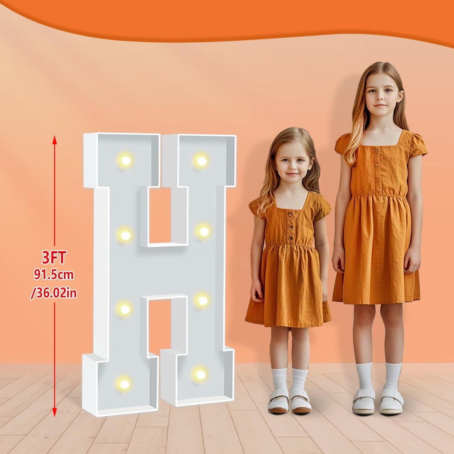 3ft Marquee Letters H, Light Up Letters, A-Z Warm Yellow LED Light Up Sign for Happy Birthday, Graduation, Wedding, Engagement, Holiday Party Background Arch Decoration