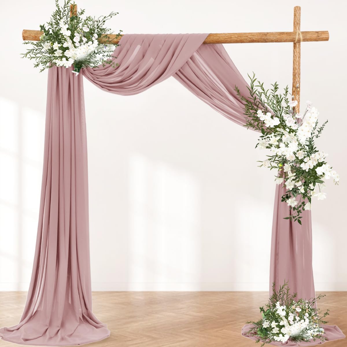 Wedding Arch Draping Fabric 2 Panels 30'' x 18FT Dusty Rose Sheer Chiffon Arch Drapery for Photo Booth Bridal Shower Baby Shower Church Decor Newborn Photography Christening Outdoor Party