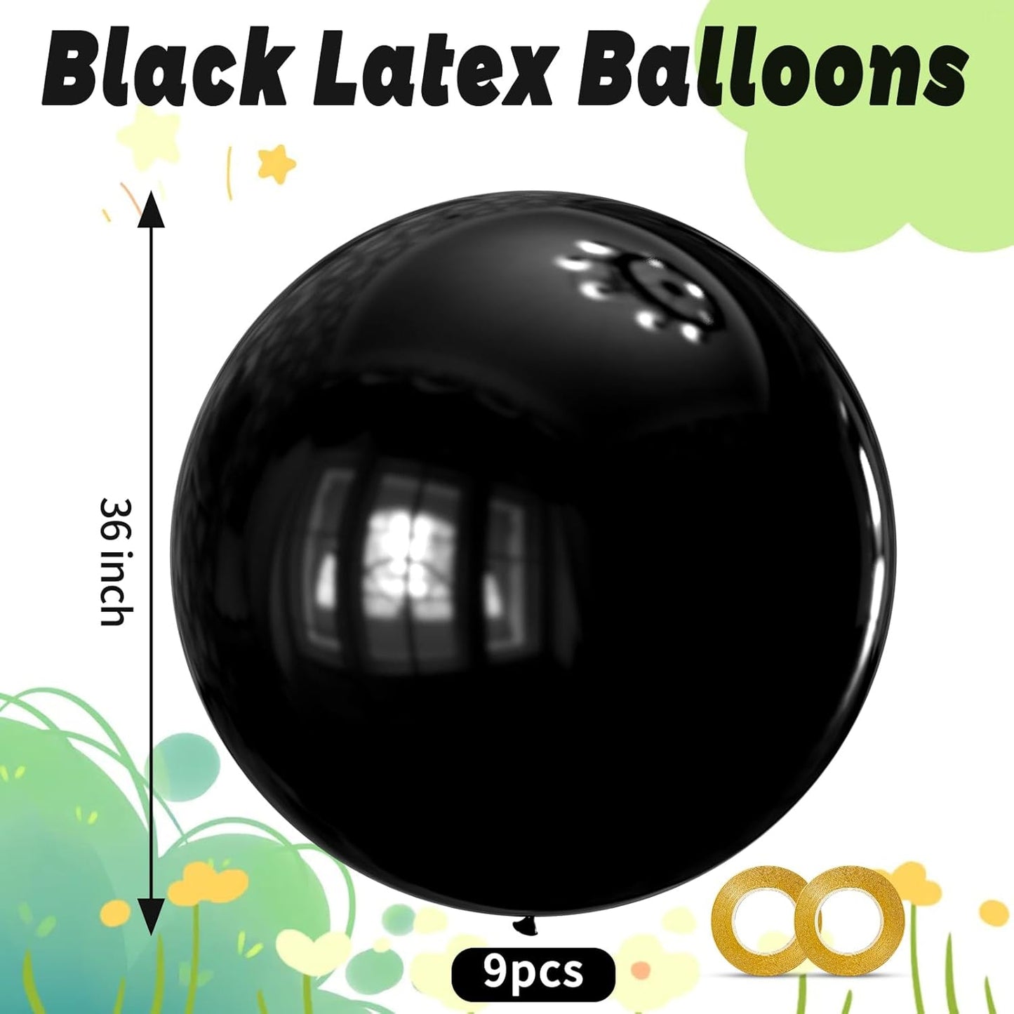 KAWKALSH Black Balloons 9pcs 36 Inch Extra Large Big Jumbo Giant Matte Black Latex Helium Balloons for Graduation Halloween New Year Anniversary Birthday Retirement Party Decorations