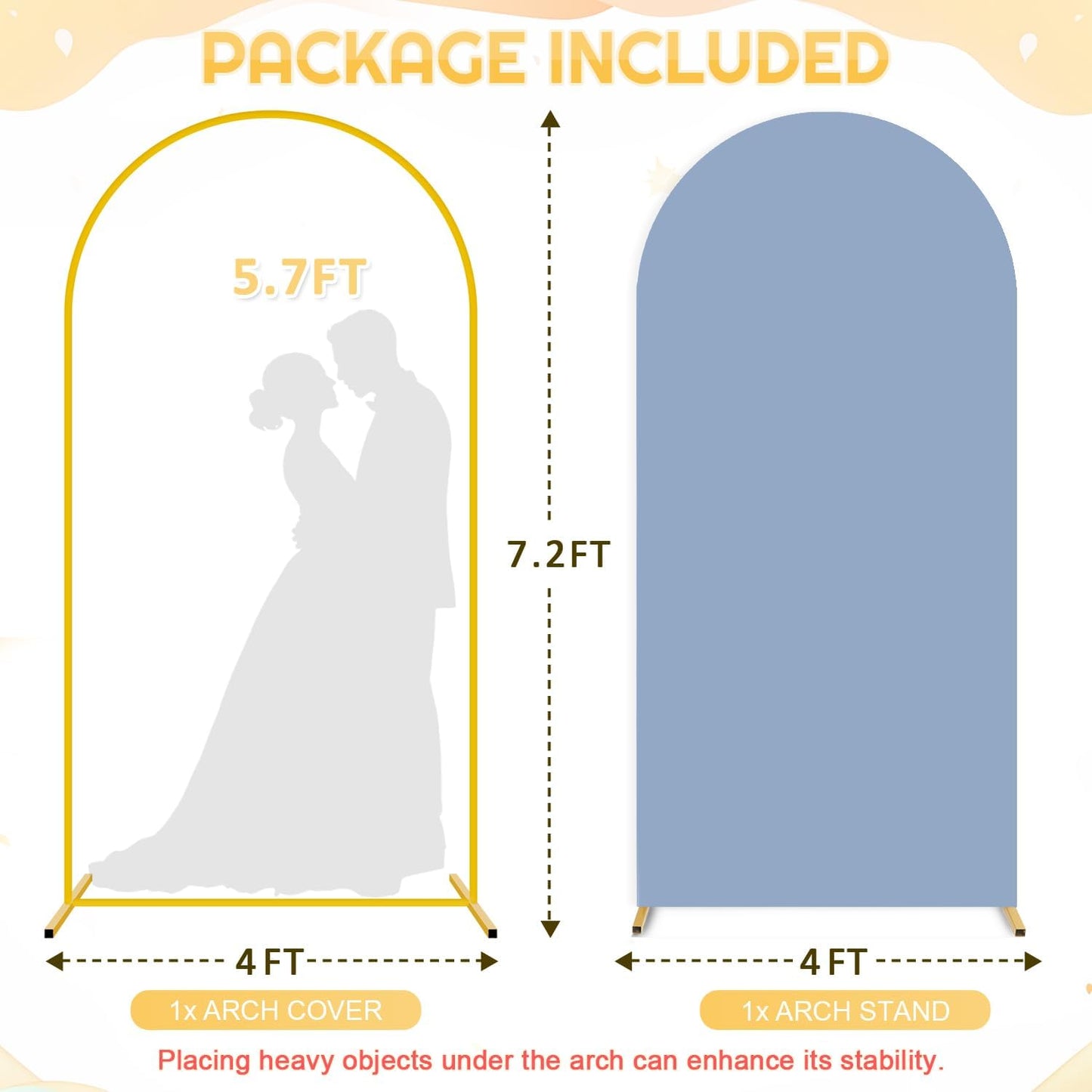 7.2FT Arch Backdrop Stand and Dusty Blue Arch Cover Set Metal Arch Stand Backdrop with Wedding Arch Stand Covers Balloon Arched Frame with Cover for Baby Shower Birthday Party Ceremony Grad Decor