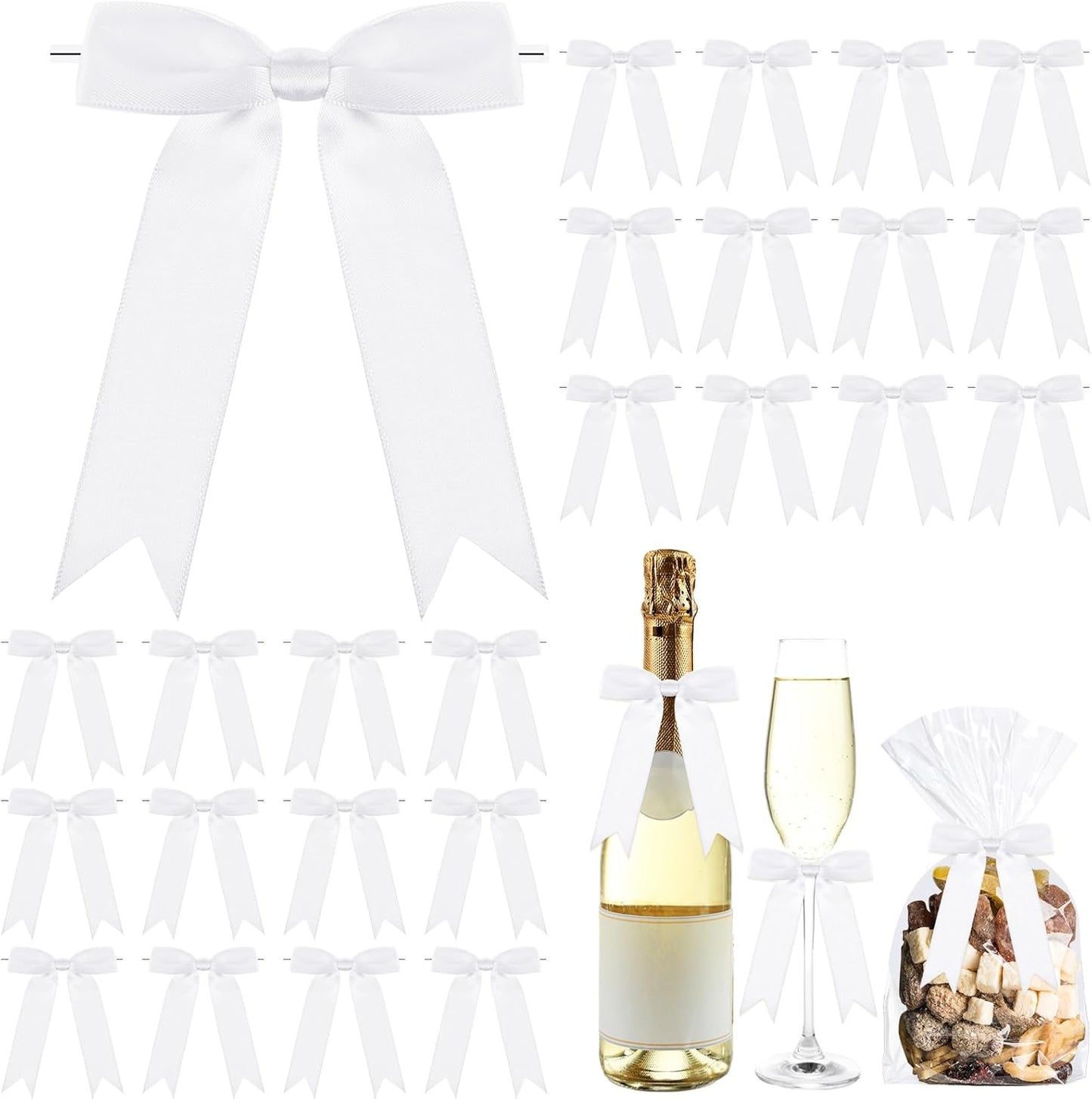 Riceshoot 24 Pcs Satin Ribbon Bow 3.5x5 Inch Twist Tie Bows for Gift Balloon Bag Cake Craft DIY Wedding Birthday Party Decor