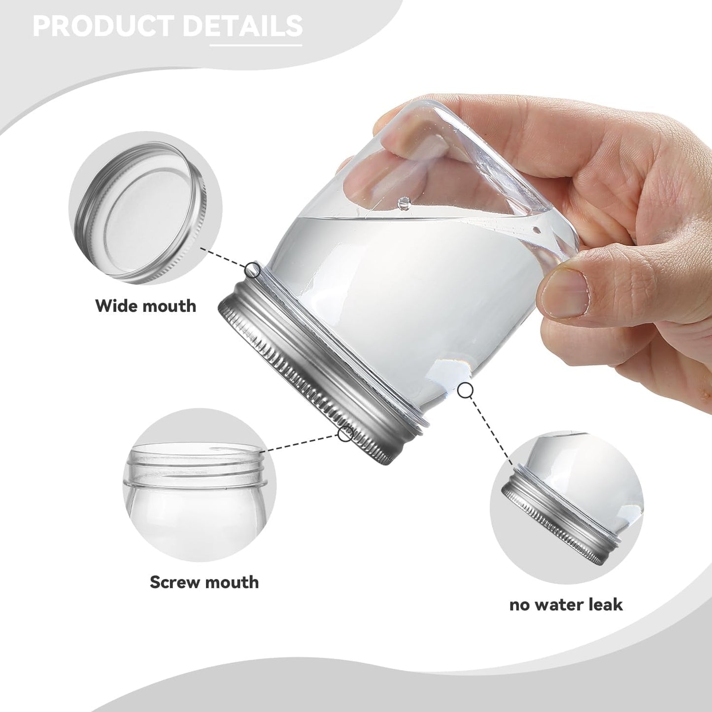 novelinks 8 oz Clear Plastic Jars with Screw-On Lids - BPA-Free Refillable Storage Containers for Slime, Spices, Crafts, Kitchen & Home Organization (24 Pack,Silver)