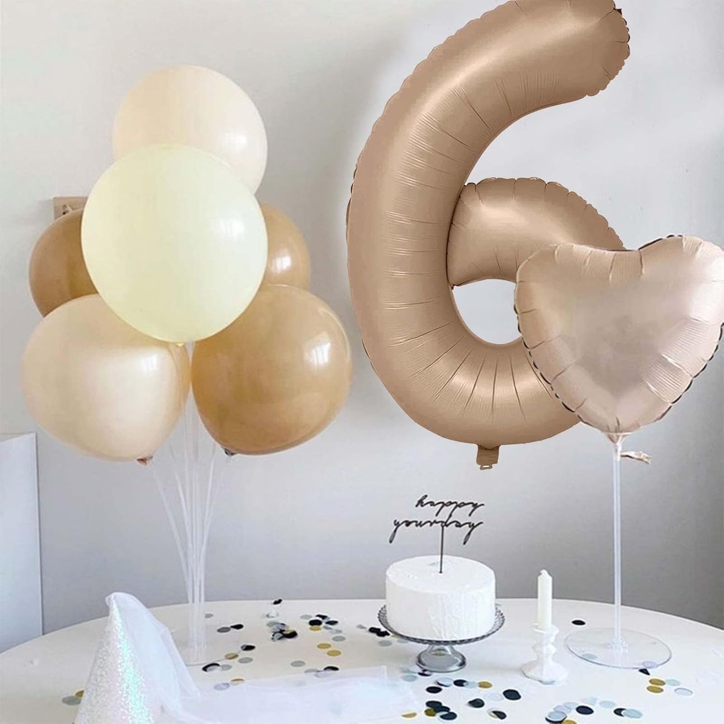 40 Inch Apricot Foil Balloon Number 7, Giant Self Inflating Nude Number Balloons 0-9 Digital Helium Balloons Set for Girls Boys 7th Birthday Anniversary Baby Shower Party Decorations Supplies
