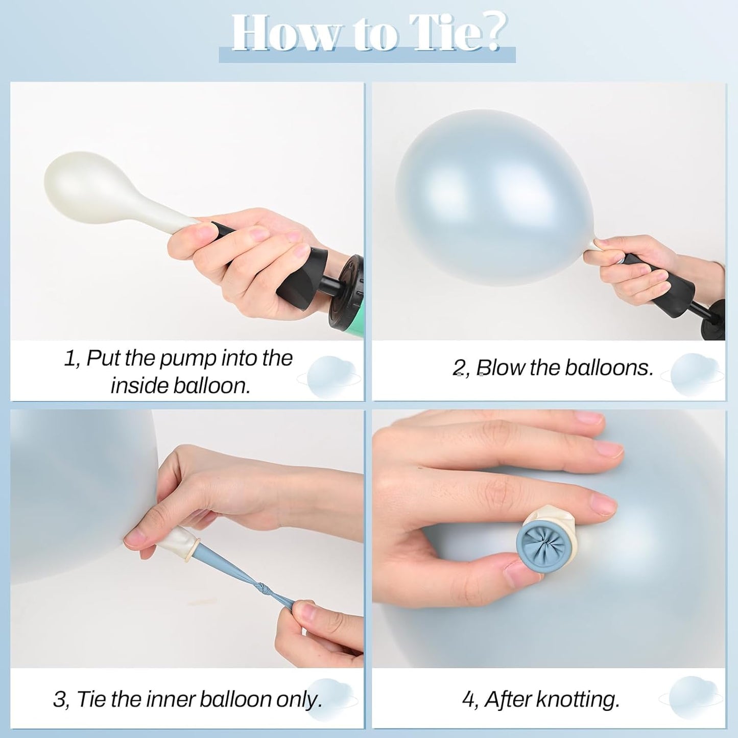 Dusty Blue and White Balloons, Double Stuffed Pearl Light Baby Metallic Chrome Slate Blue Pearl Sand White Balloons, 50pcs 12 Inch Latex Balloon for Baby Shower Birthday Bridal Shower Wedding Decor