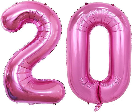 GOER Number 20 Balloons for 20th Birthday Party Decorations,42 Inch Jumbo Foil Helium Balloons for 20th Anniversary (Hot Pink)