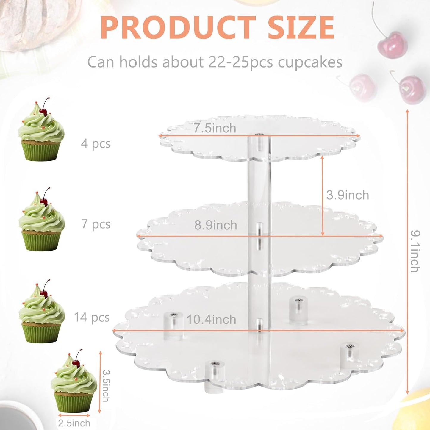 3 Tiers Acrylic Cupcake Stand, Lacework Design Cake Tower Stand Holder Macaron Display Rack Cookie Candy Buffet Desserts Platter with Base for Baby Shower, Birthday, Wedding