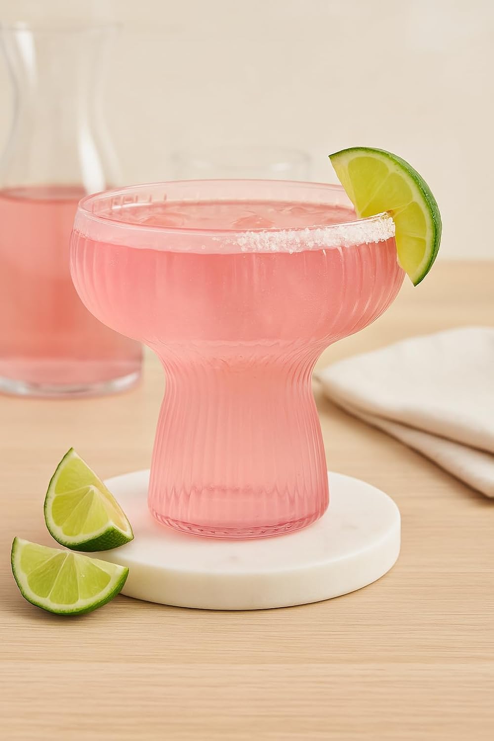 Lunara Clear Plastic Margarita Glasses, 11 oz, Set of 40, Disposable Party Cups for Cocktails (Pink Ripple Ribbed)