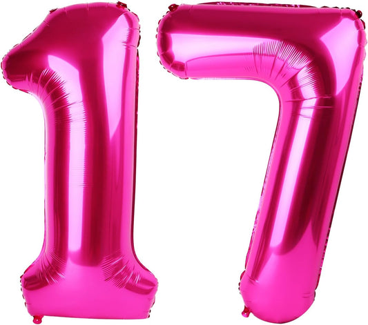 40 Inch Hot Pink 17 Number Balloon