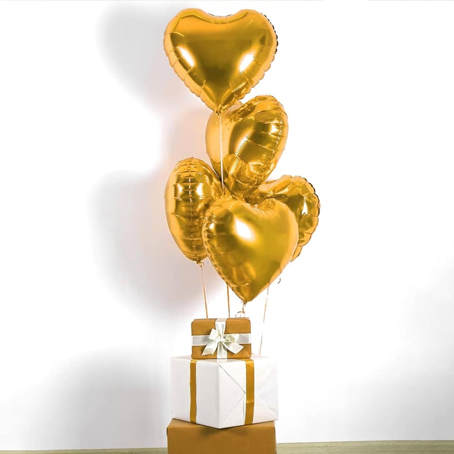 Gold Heart Foil Heart Shaped Balloons, 10PCS Gold Foil Heart Balloons Valentines Balloons, 18inch Gold Love Foil Balloons for Helium Valentine Decorations for Gold Wedding, Brithday Party, Anniversary
