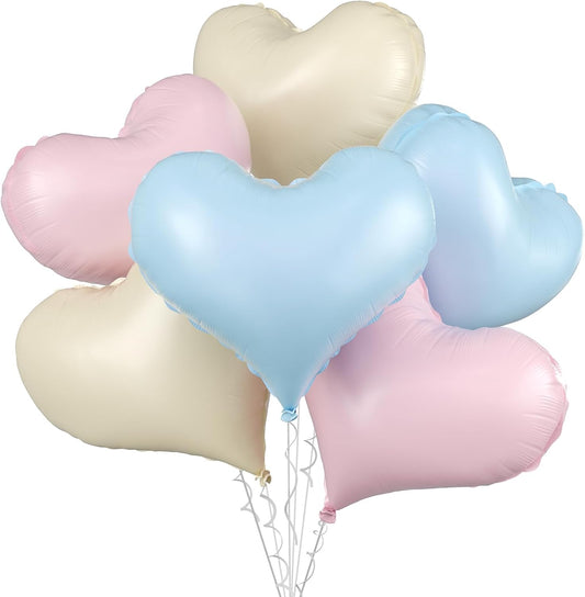 Pink Blue White Heart Balloons,24Inch Large Heart Foil Balloons for Valentine's Day Birthday Wedding Baby Shower Anniversary Party Decorations